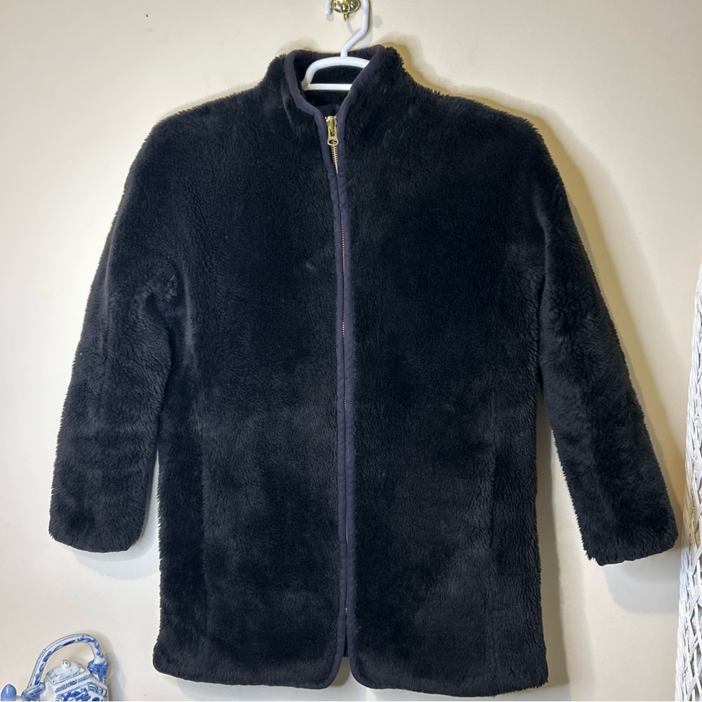 J. Crew Faux Fur Jacket Coat Women’s Small Black Pockets Heavyweight Lining